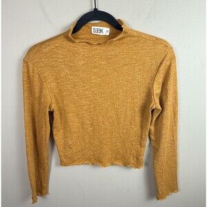 SEEK The Label Long Sleeve Crop Top in Yellow Mustard XS Blouse Textured